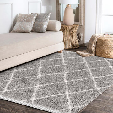 Gabrielle mercer Shag Plush Tassel Moroccan Geometric Trellis Area Rug